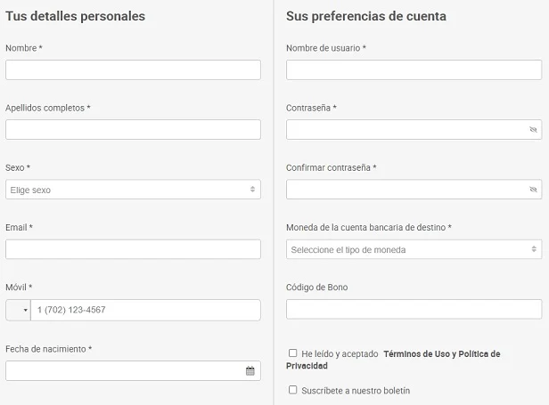 Inscripción en ReloadBet Casino